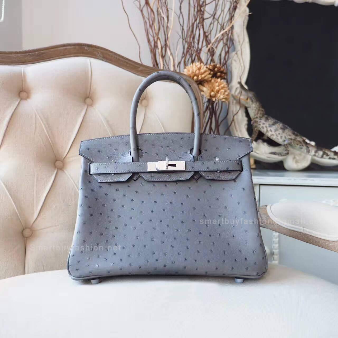 Hermes Birkin 30 Handbag in ck82 Gris Agate Ostrich PHW